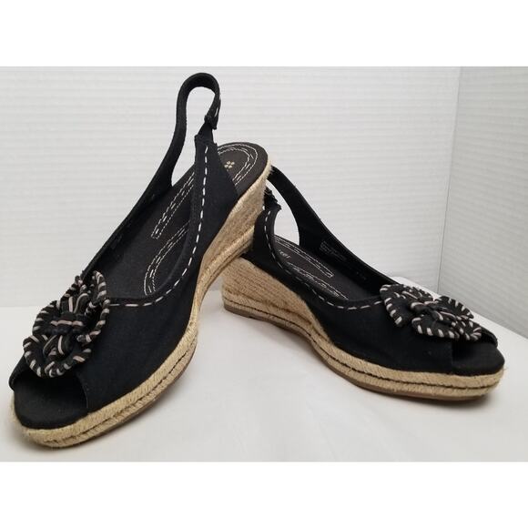 Naturalizer Sandals Women's 9.5N Berlynn Espadrille Black Peep Toe Wedge Heels - Picture 4 of 10